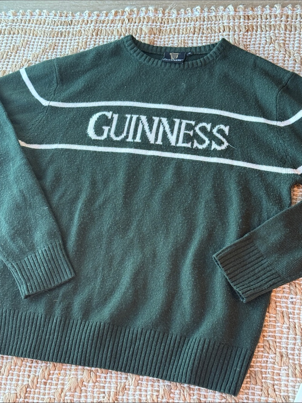 Guinness Dark Green Crewneck Sweater with White Logo Stripe